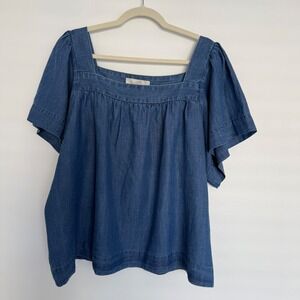 NWT Loft Womens Summer Blouse Plus XXL Blue Chambray Denim Minimalist Casual